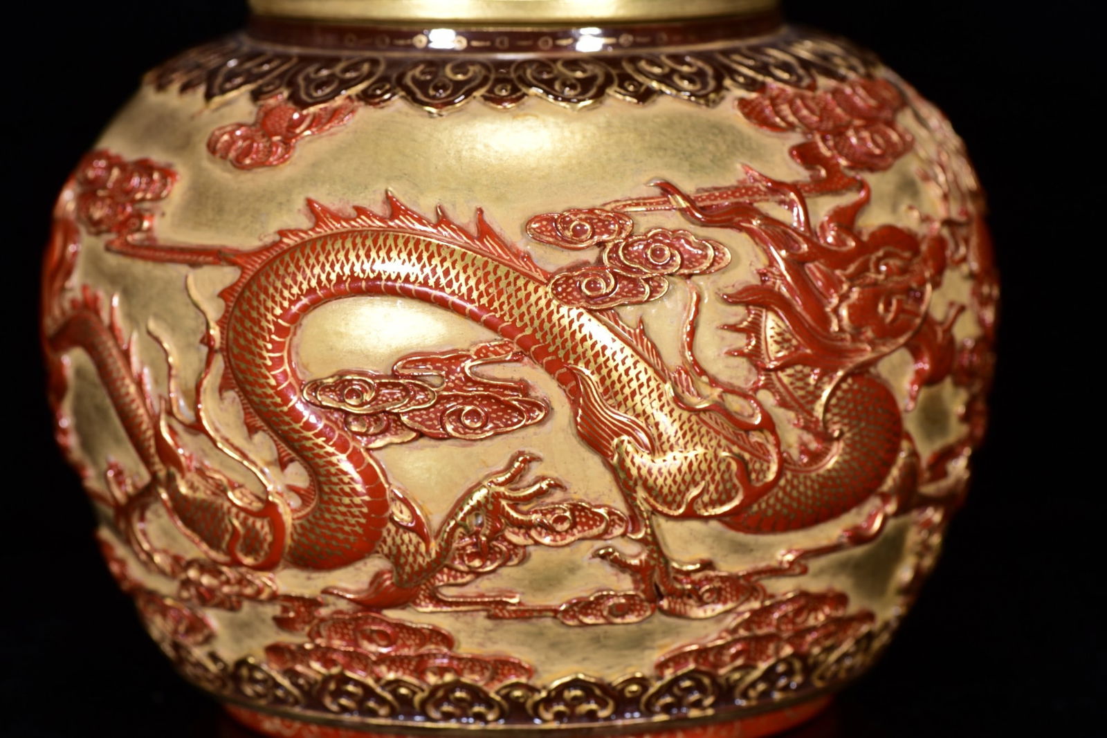 Old Chinese Gilt Gold Iron Red Glaze Dragon Design Porcelain Pot - 7