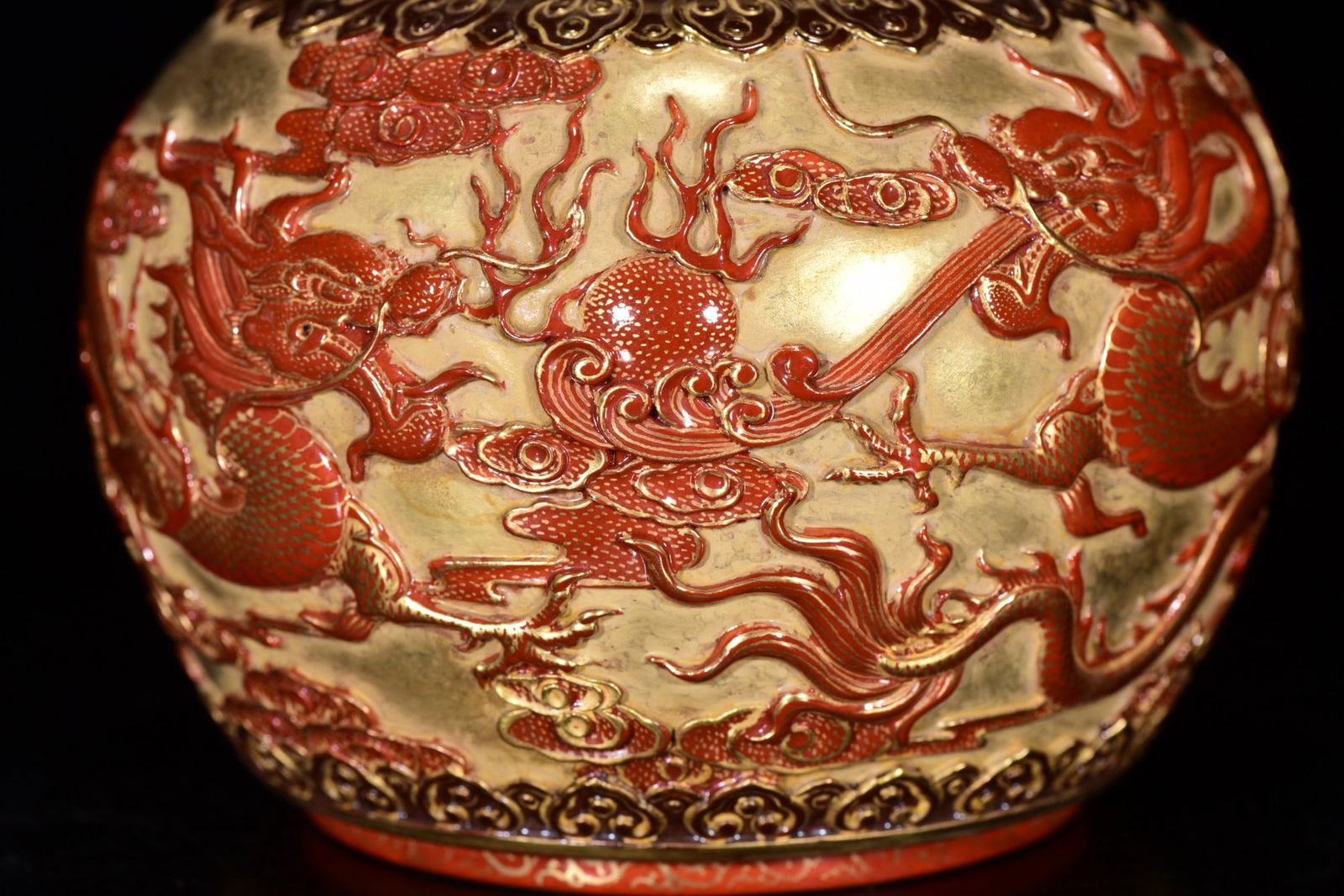 Old Chinese Gilt Gold Iron Red Glaze Dragon Design Porcelain Pot - 8