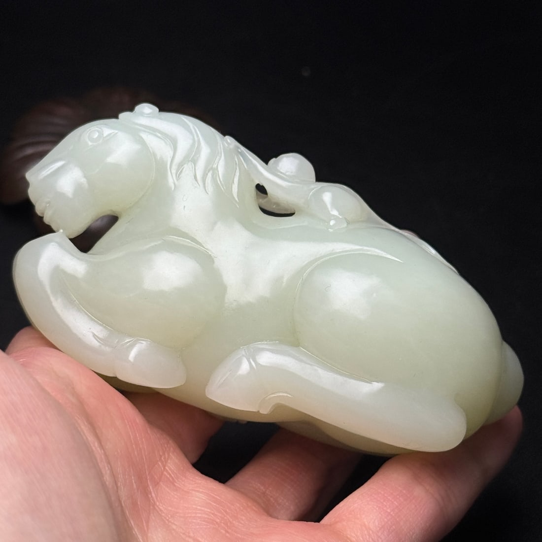 Chinese Hetian Jade Carved Horse Monkey Statue - 9