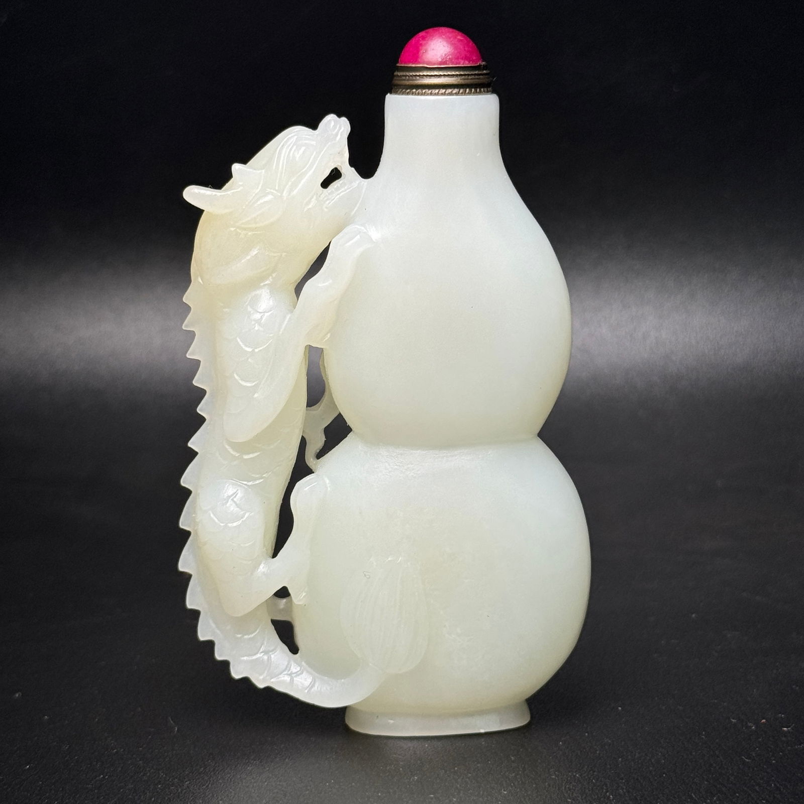 Chinese Hetian Jade Dragon Gourd Snuff Bottle - 2