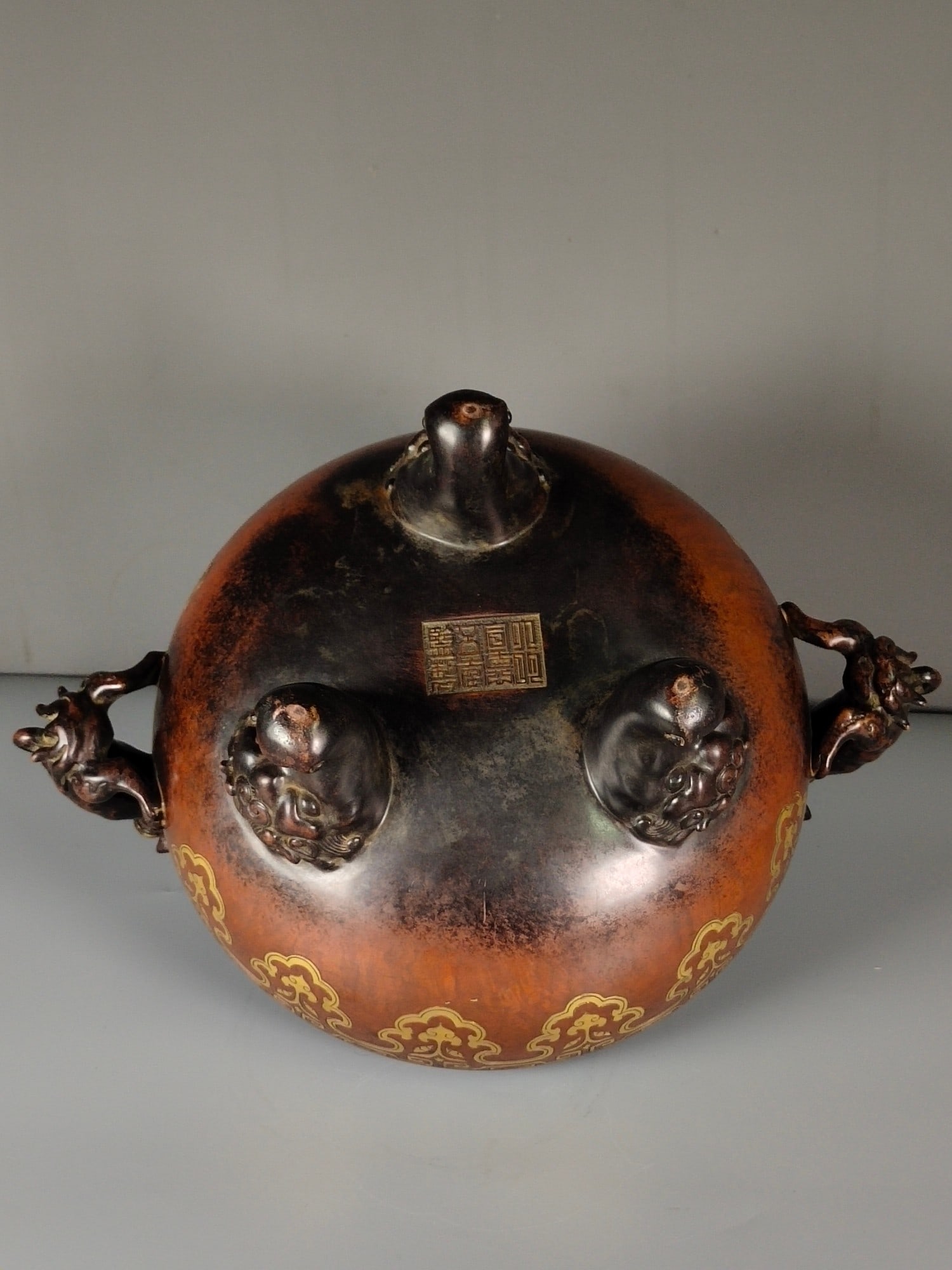 Vintage Chinese Gilt Gold Copper Dragon Incense Burner - 9