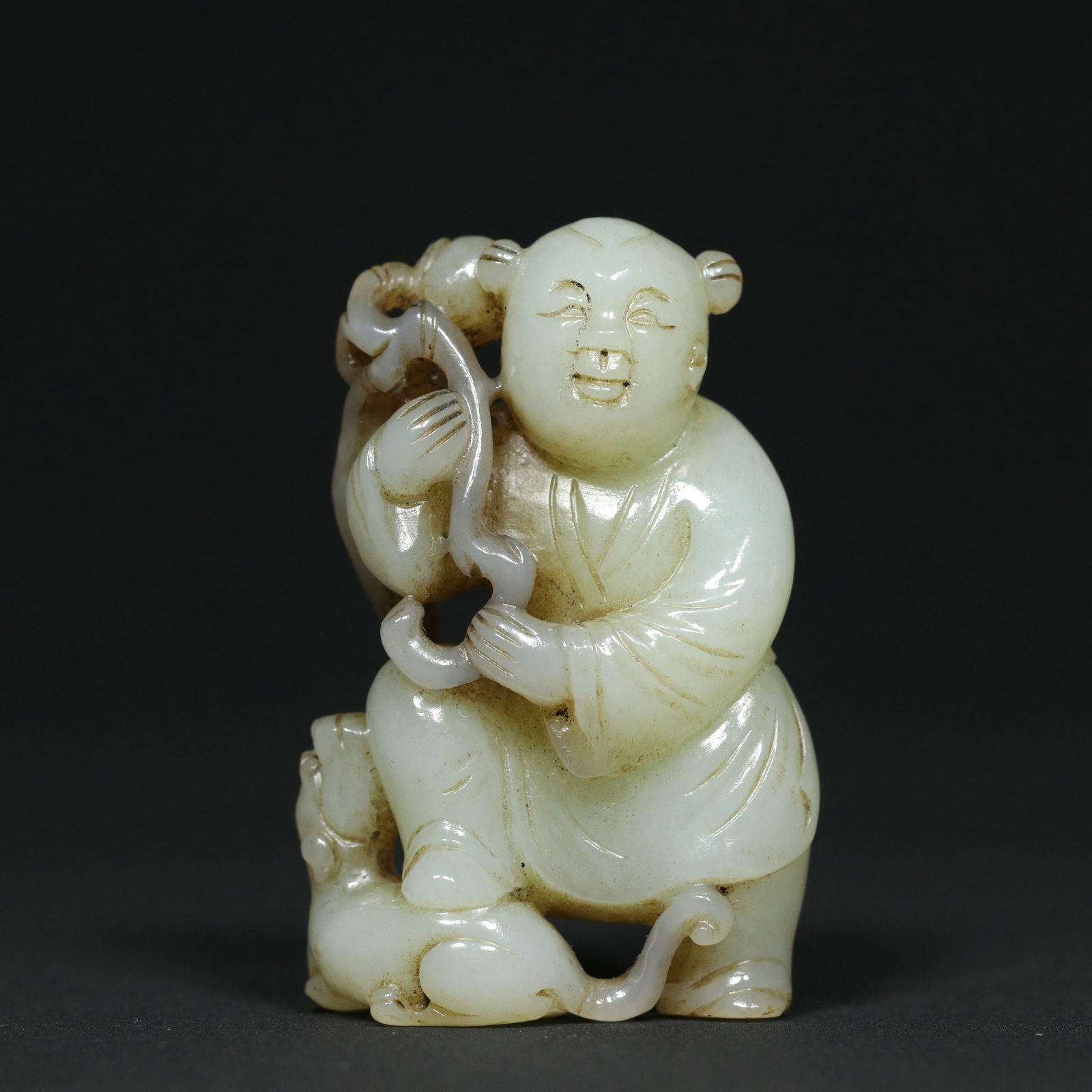 Old Chinese Hetian Jade Kid Pendant Statue (1 of 9)