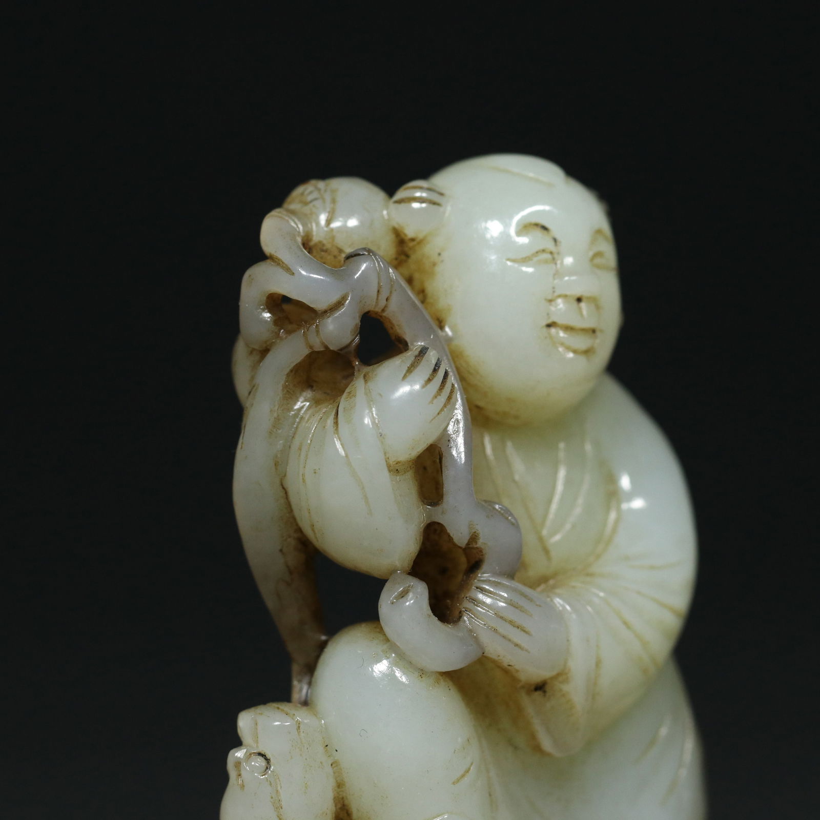 Old Chinese Hetian Jade Kid Pendant Statue - 5