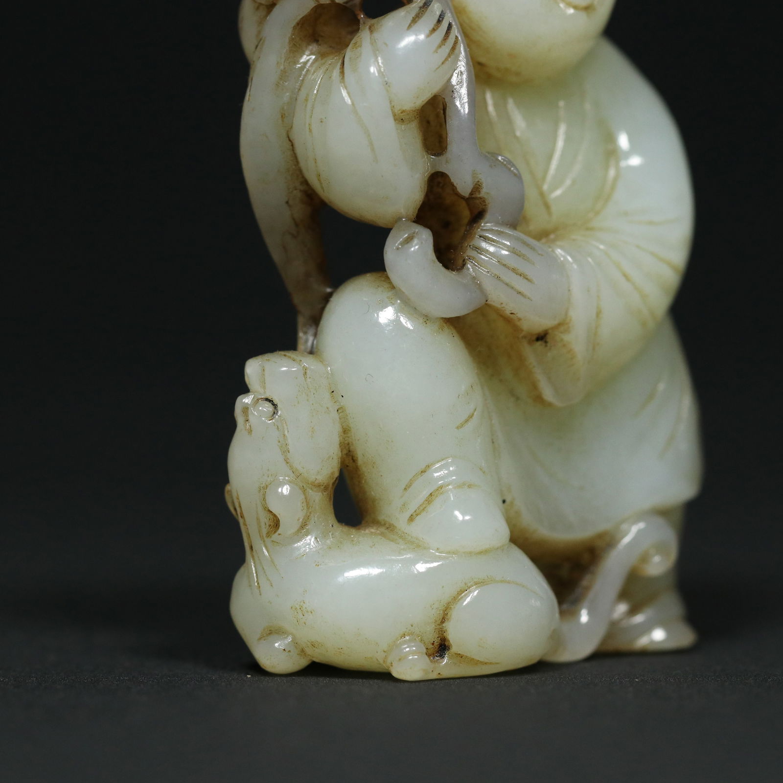 Old Chinese Hetian Jade Kid Pendant Statue - 6
