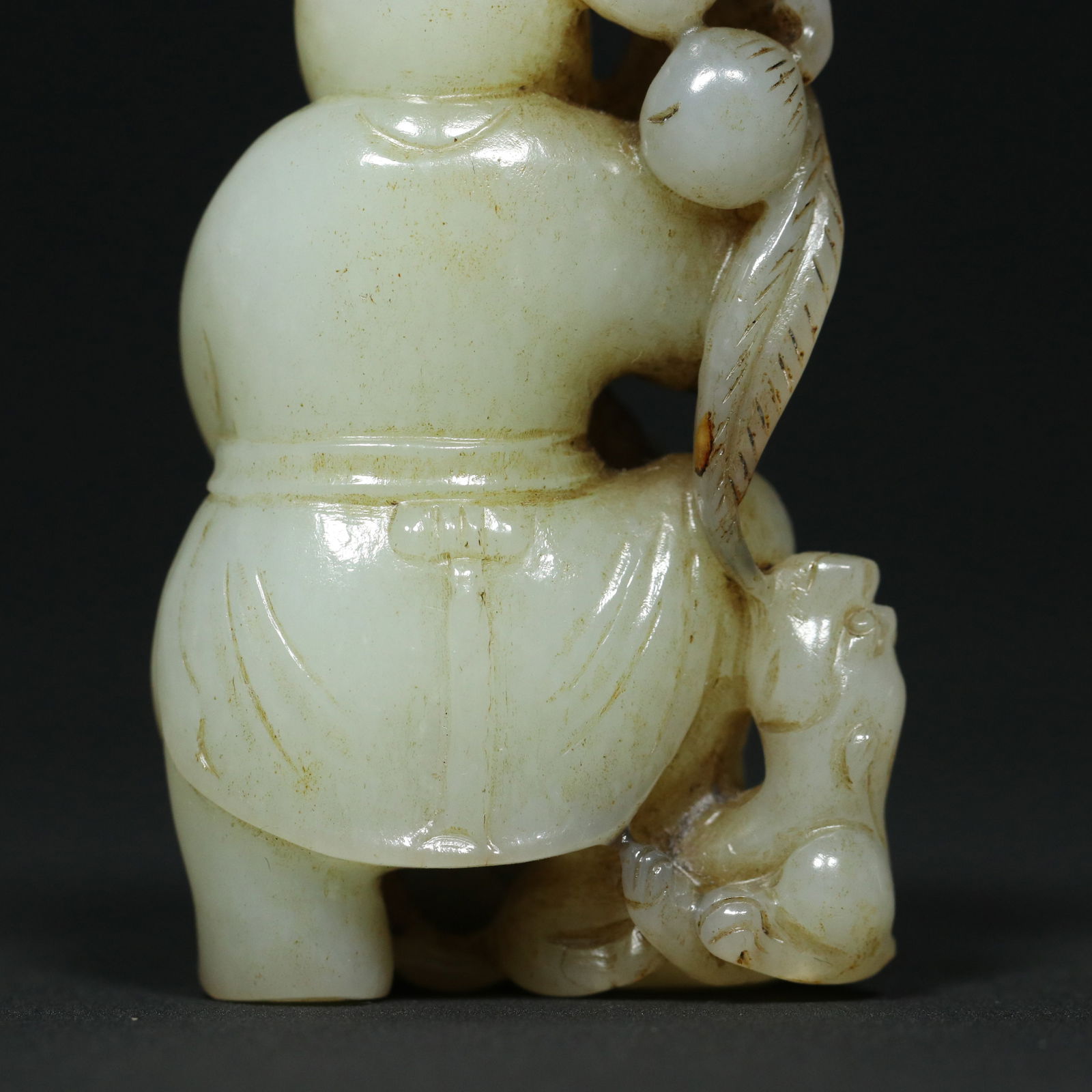 Old Chinese Hetian Jade Kid Pendant Statue - 9