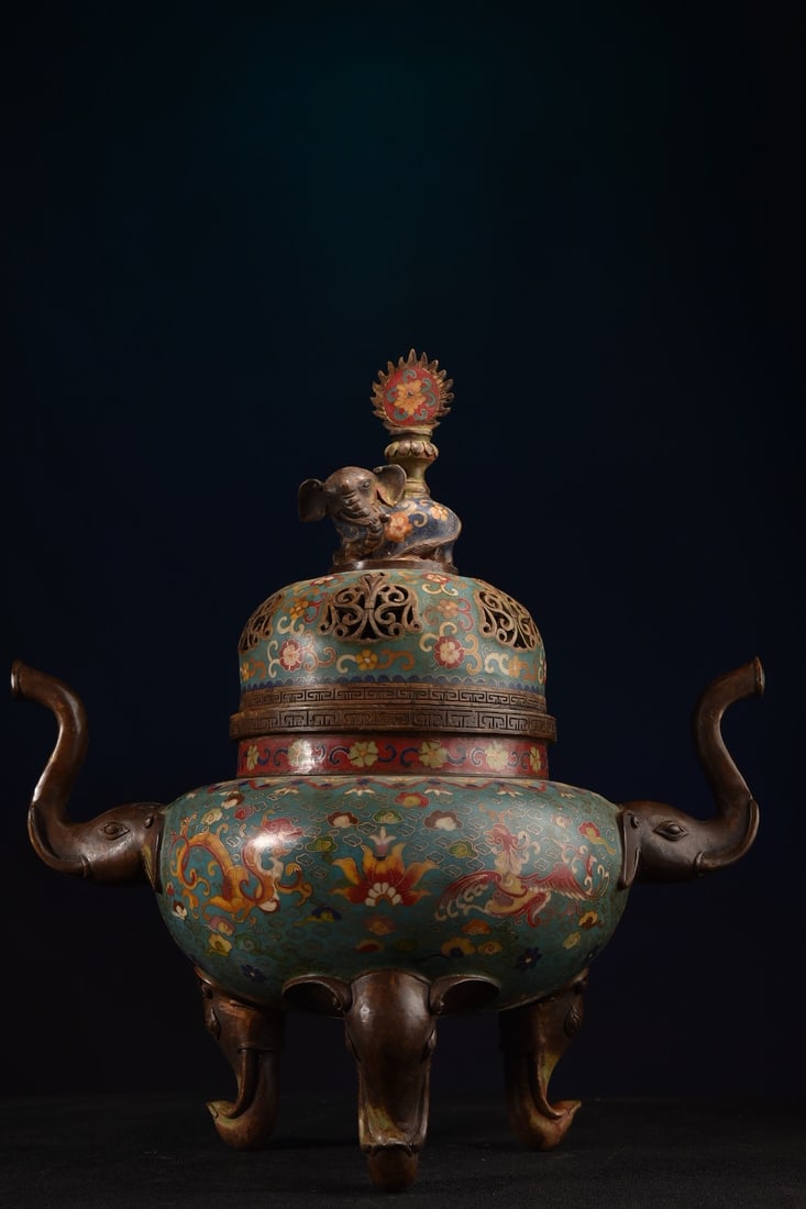 Vintage Chinese Bronze Cloisonne Elephant Incense Burner (1 of 9)