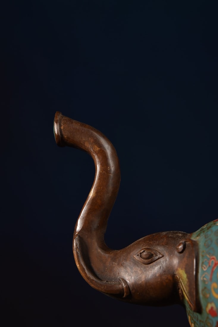 Vintage Chinese Bronze Cloisonne Elephant Incense Burner - 3