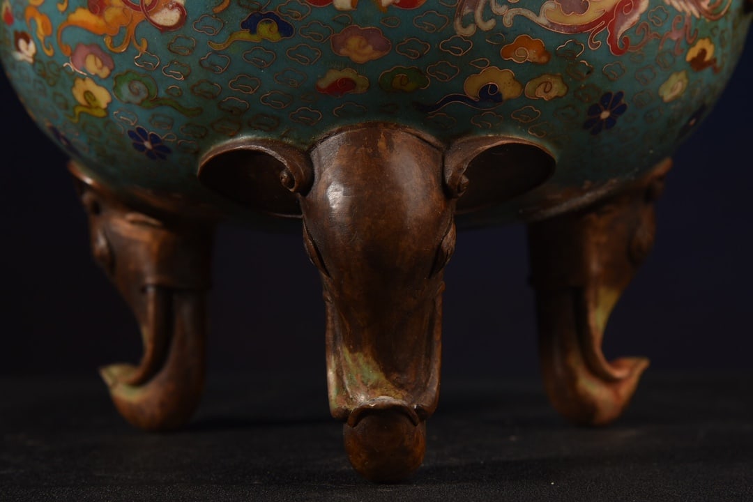 Vintage Chinese Bronze Cloisonne Elephant Incense Burner - 4