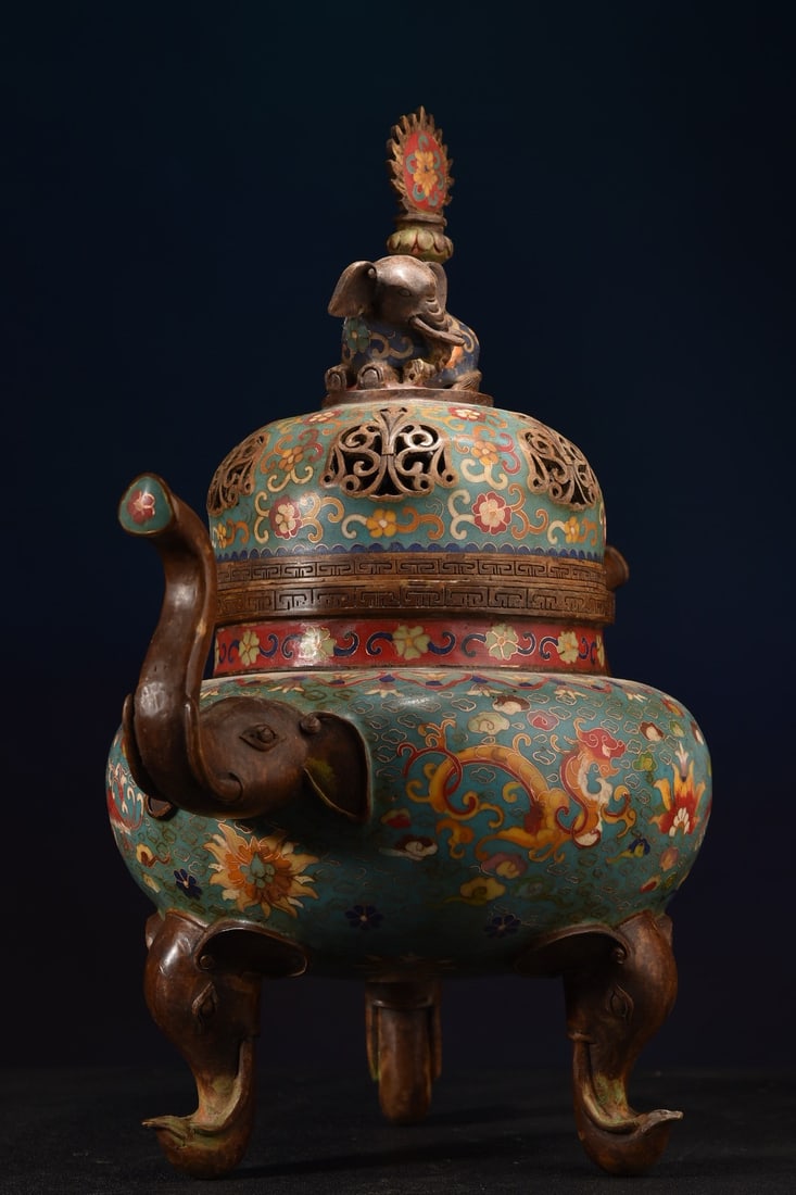 Vintage Chinese Bronze Cloisonne Elephant Incense Burner - 5