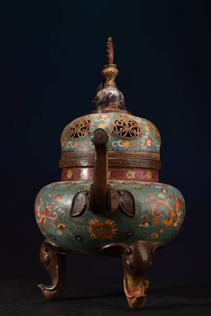 Vintage Chinese Bronze Cloisonne Elephant Incense Burner - 7