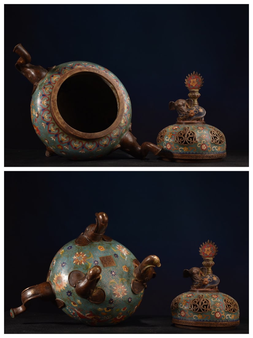 Vintage Chinese Bronze Cloisonne Elephant Incense Burner - 8