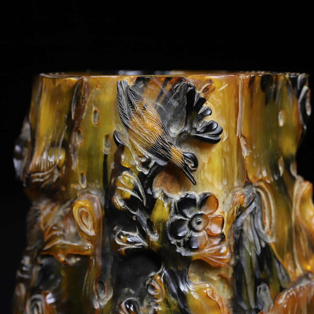 Hand Carved Ox Horn Magpie plum blossom Brush Pot - 6