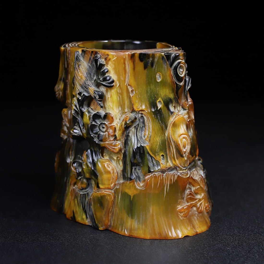 Hand Carved Ox Horn Magpie plum blossom Brush Pot - 7