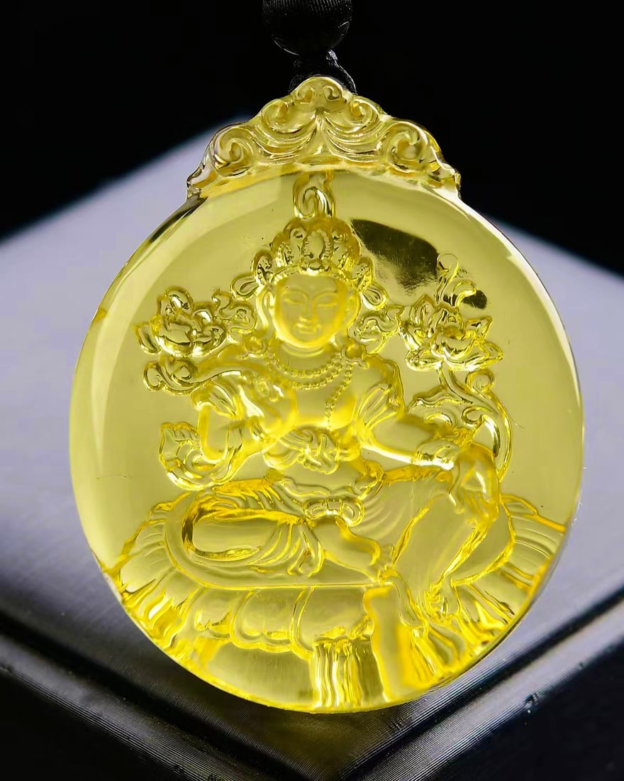 Natural Yellow Crystal Kwan-yin Pendant with Certificate - 2