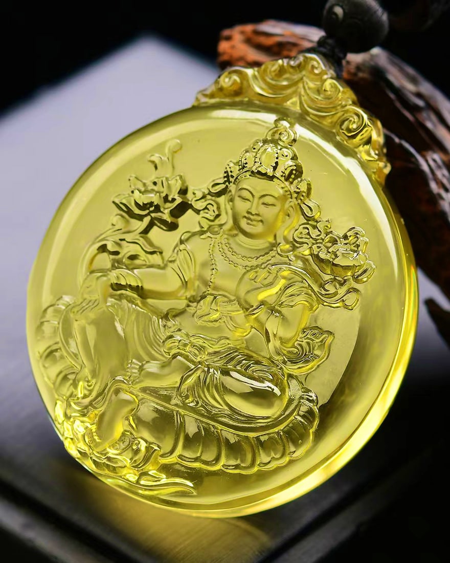 Natural Yellow Crystal Kwan-yin Pendant with Certificate - 4