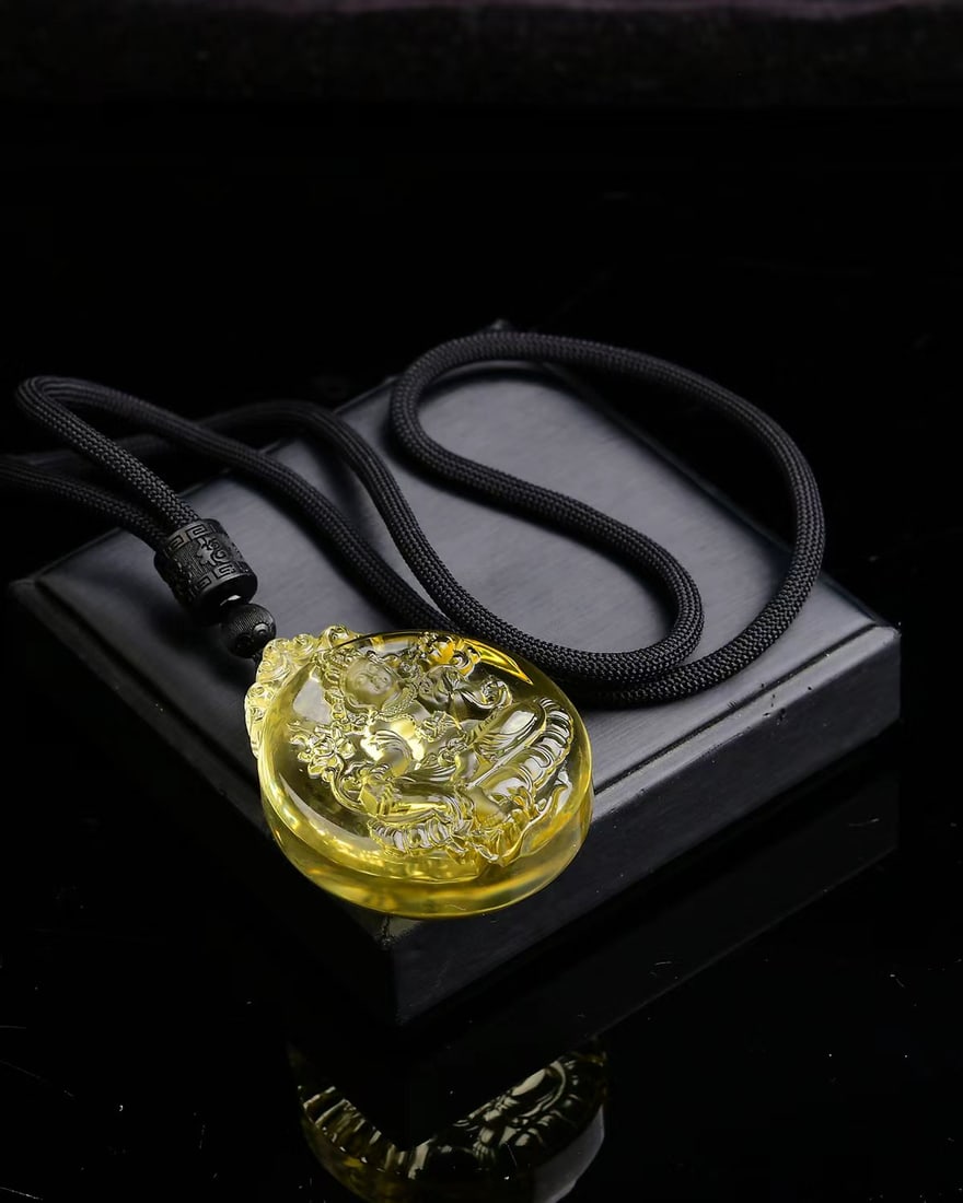 Natural Yellow Crystal Kwan-yin Pendant with Certificate - 5