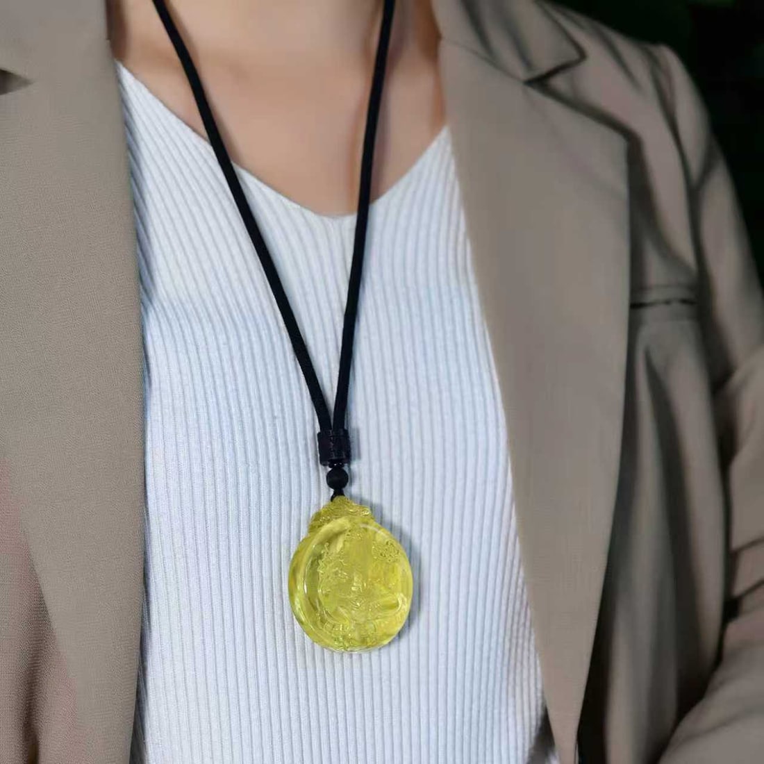 Natural Yellow Crystal Kwan-yin Pendant with Certificate - 6