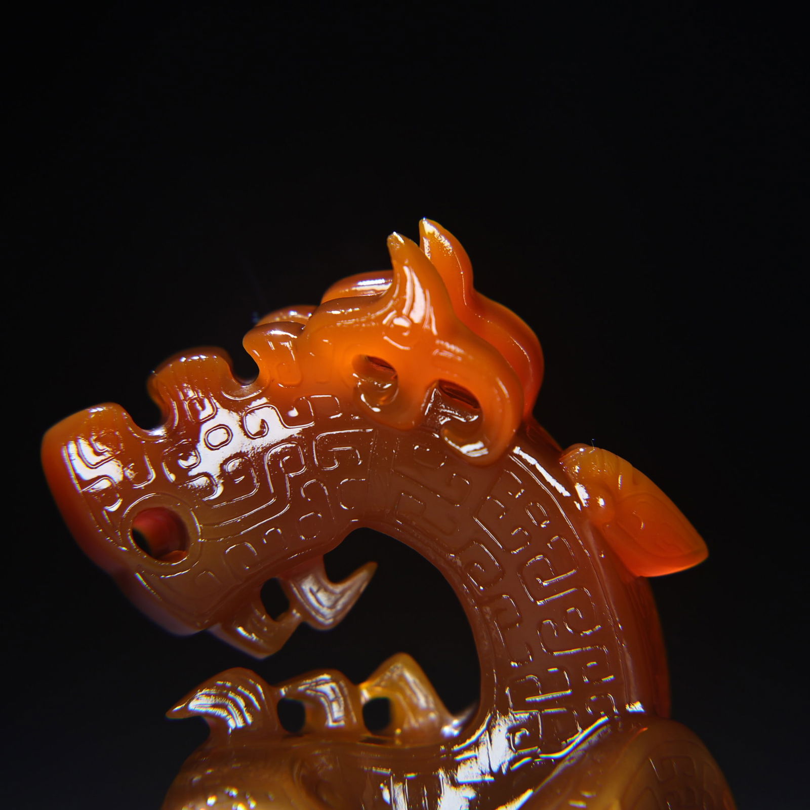 Old Chinese Agate Dragon Statue - 3