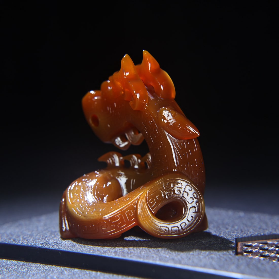 Old Chinese Agate Dragon Statue - 5