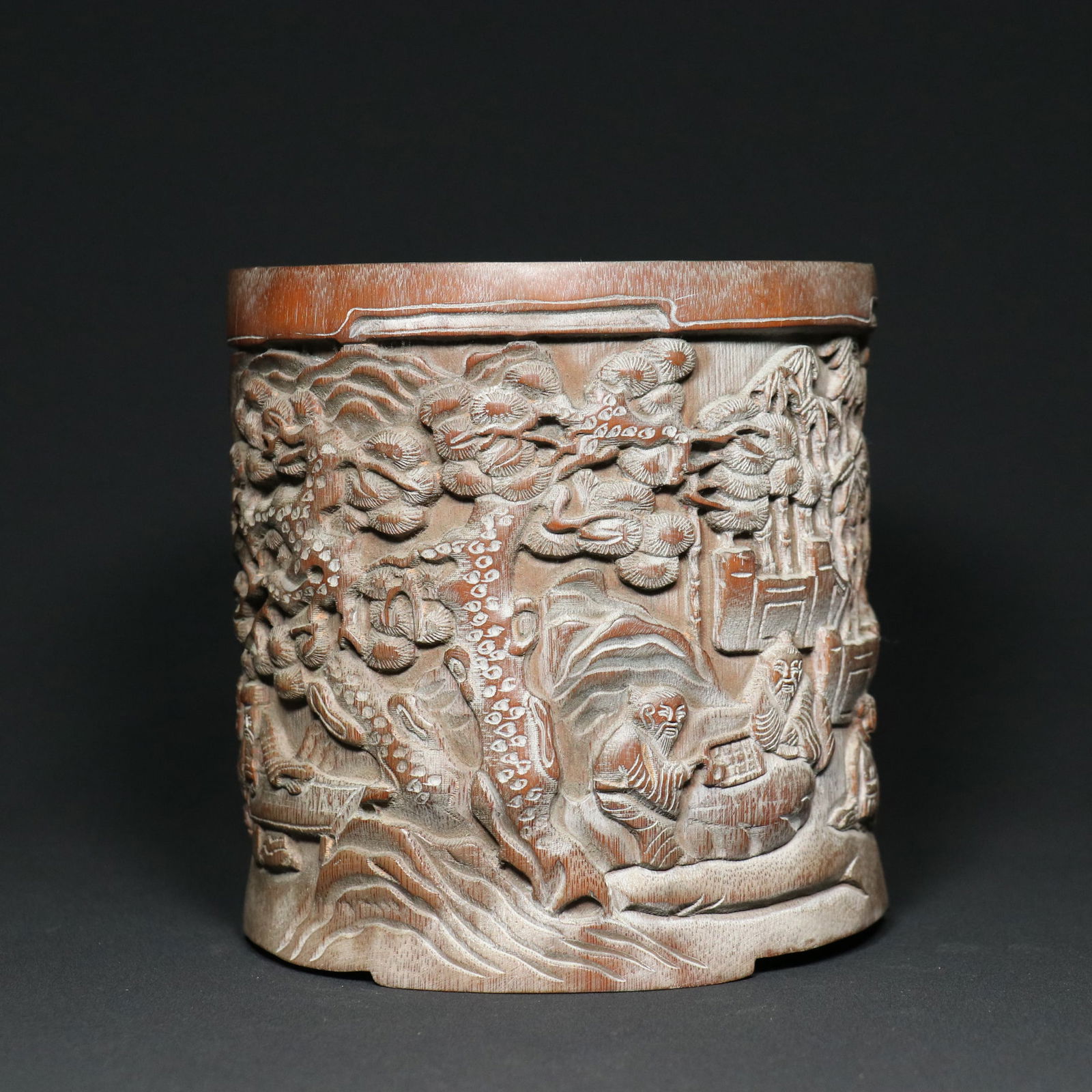 Old Chinese Bamboo Carved Sages Brush Pot - 2