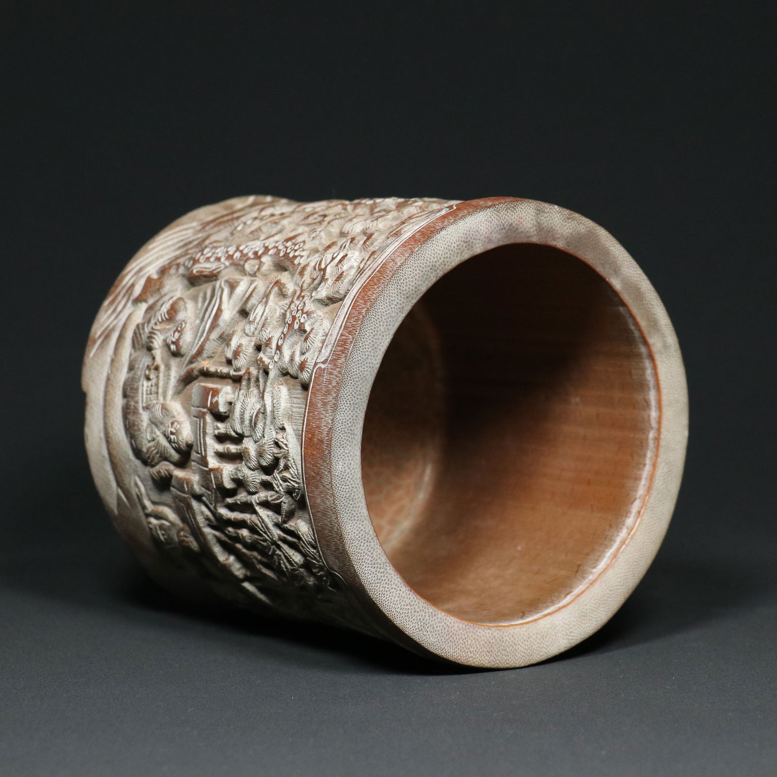 Old Chinese Bamboo Carved Sages Brush Pot - 5