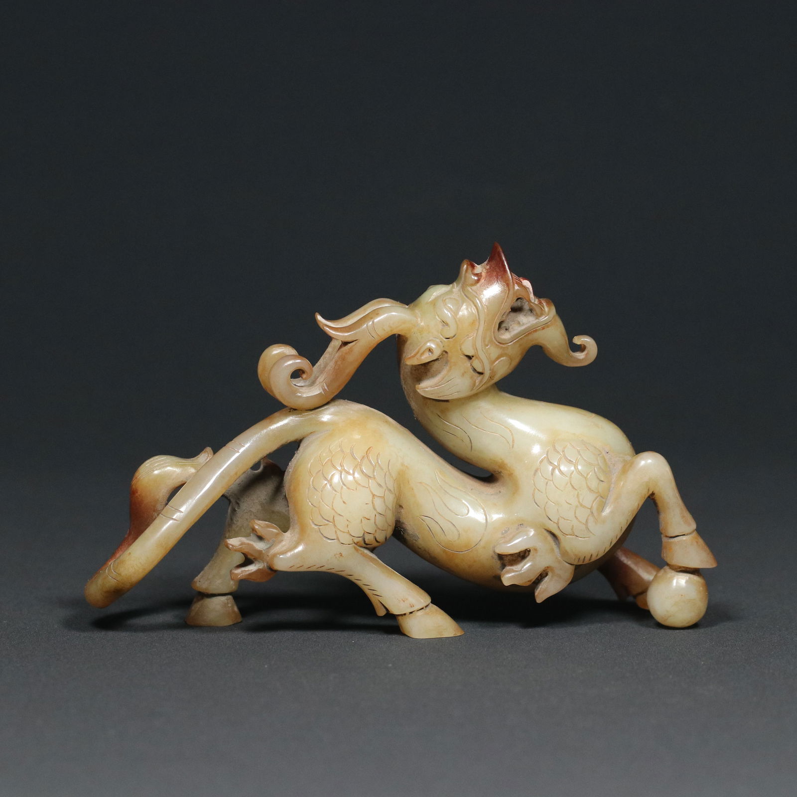 Vintage Chinese Hetian Jade Kylin Statue - 2