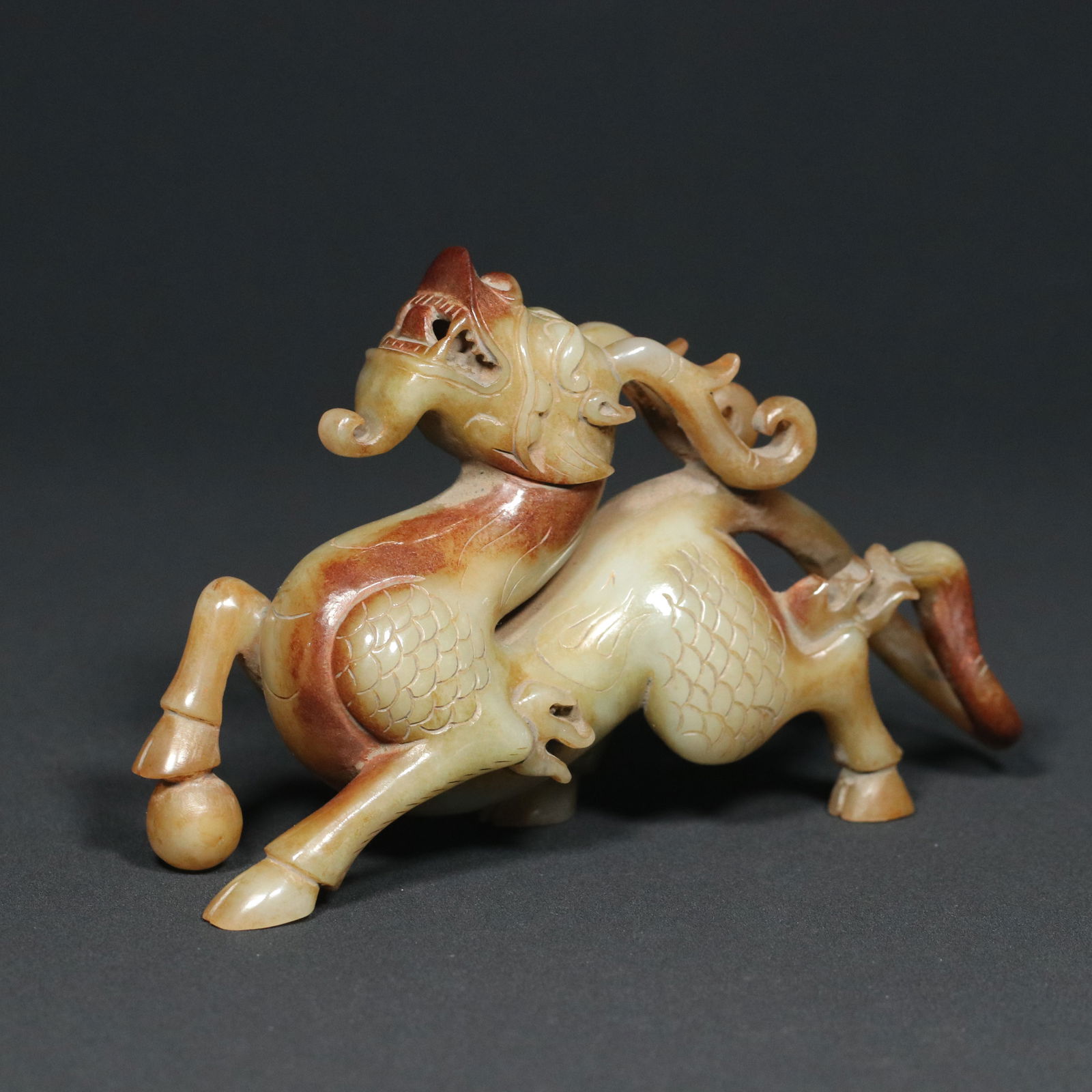 Vintage Chinese Hetian Jade Kylin Statue - 4