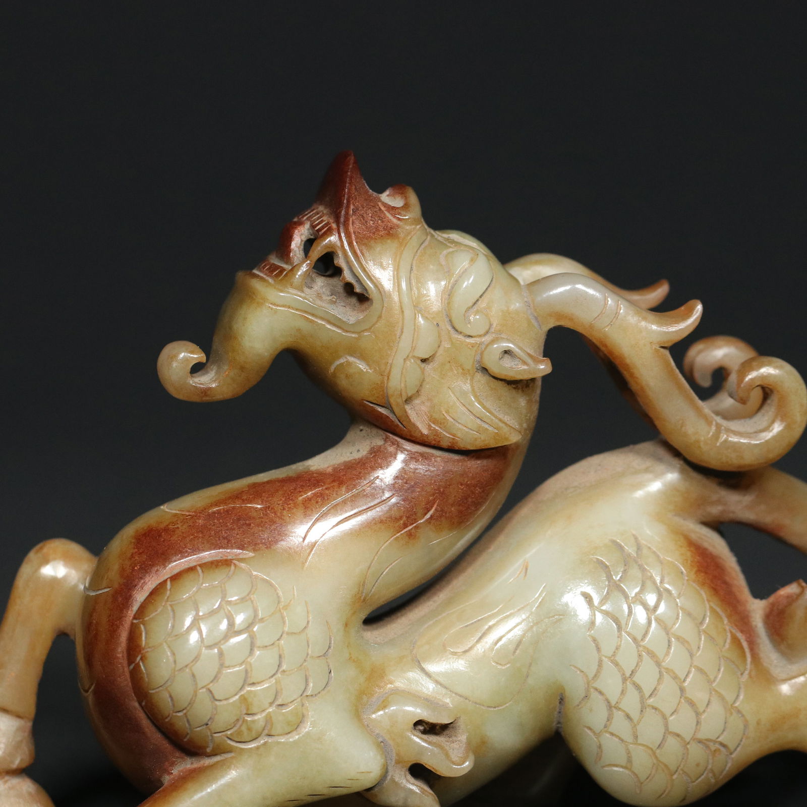 Vintage Chinese Hetian Jade Kylin Statue - 6