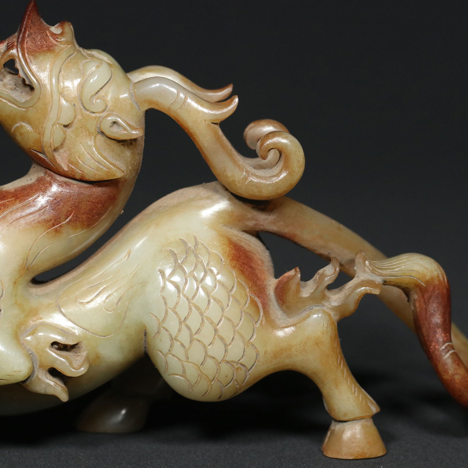 Vintage Chinese Hetian Jade Kylin Statue - 7