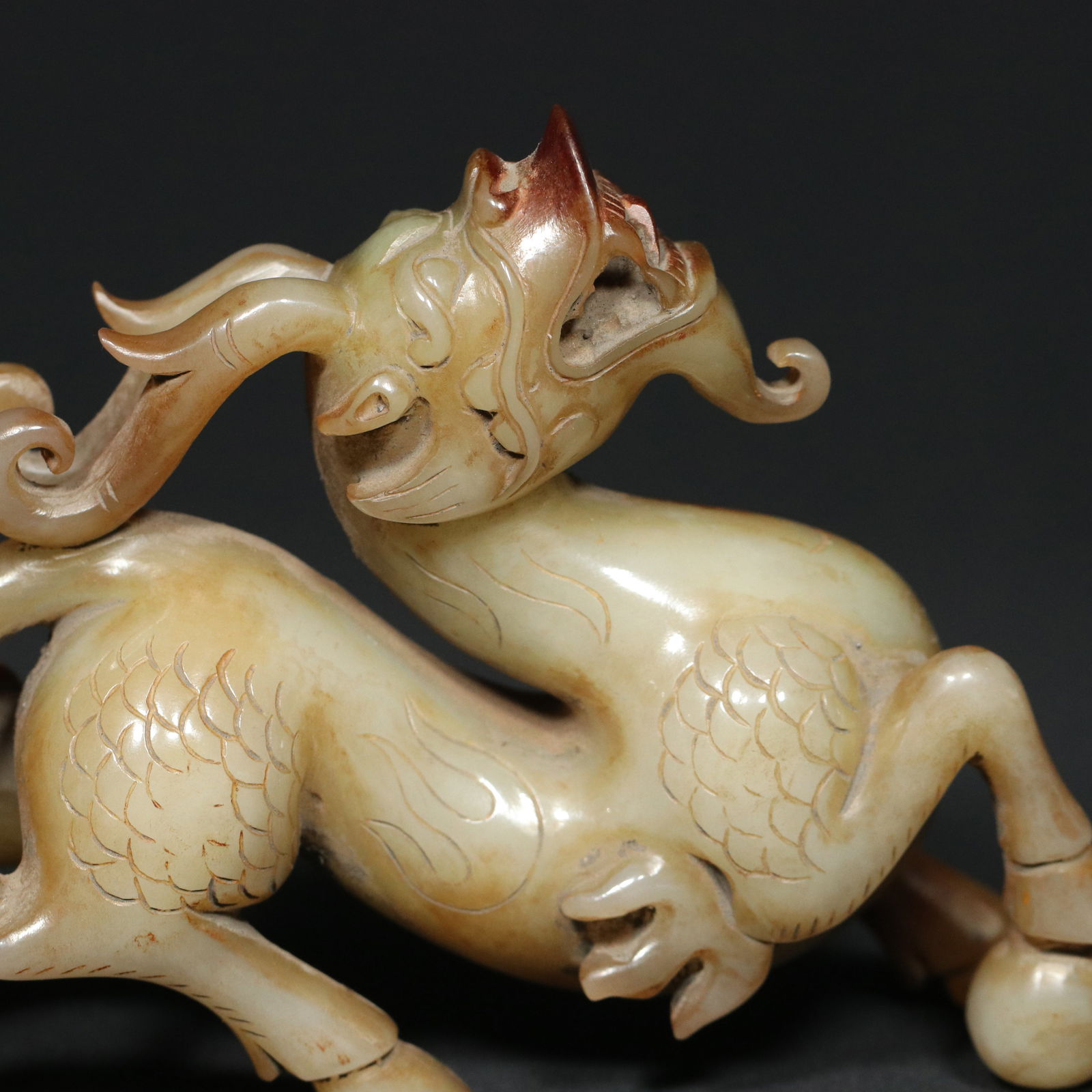 Vintage Chinese Hetian Jade Kylin Statue - 8