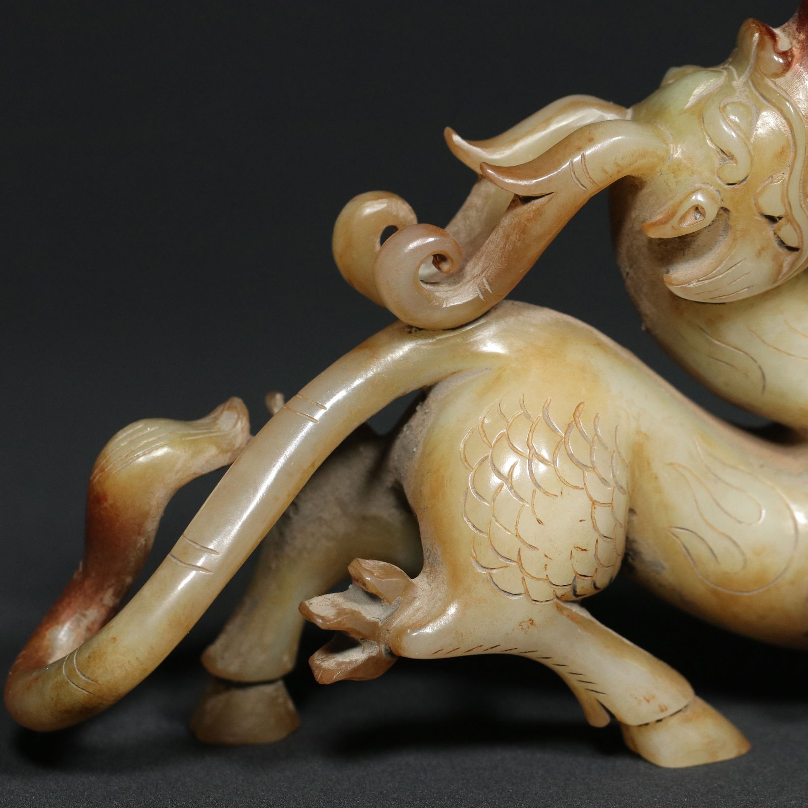 Vintage Chinese Hetian Jade Kylin Statue - 9