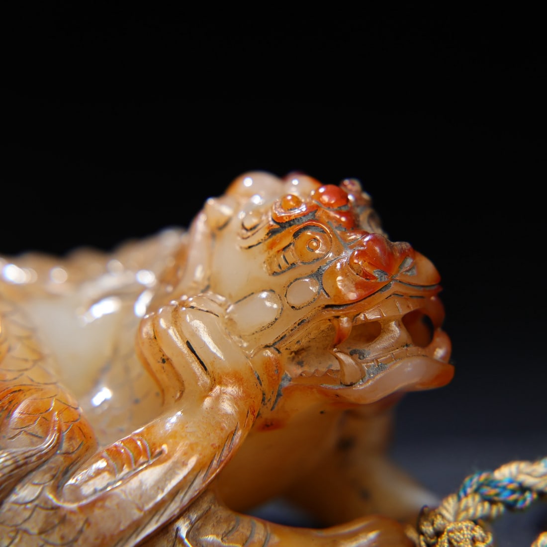 Old Chinese Hetian Jade Lion Beast Pendant - 2