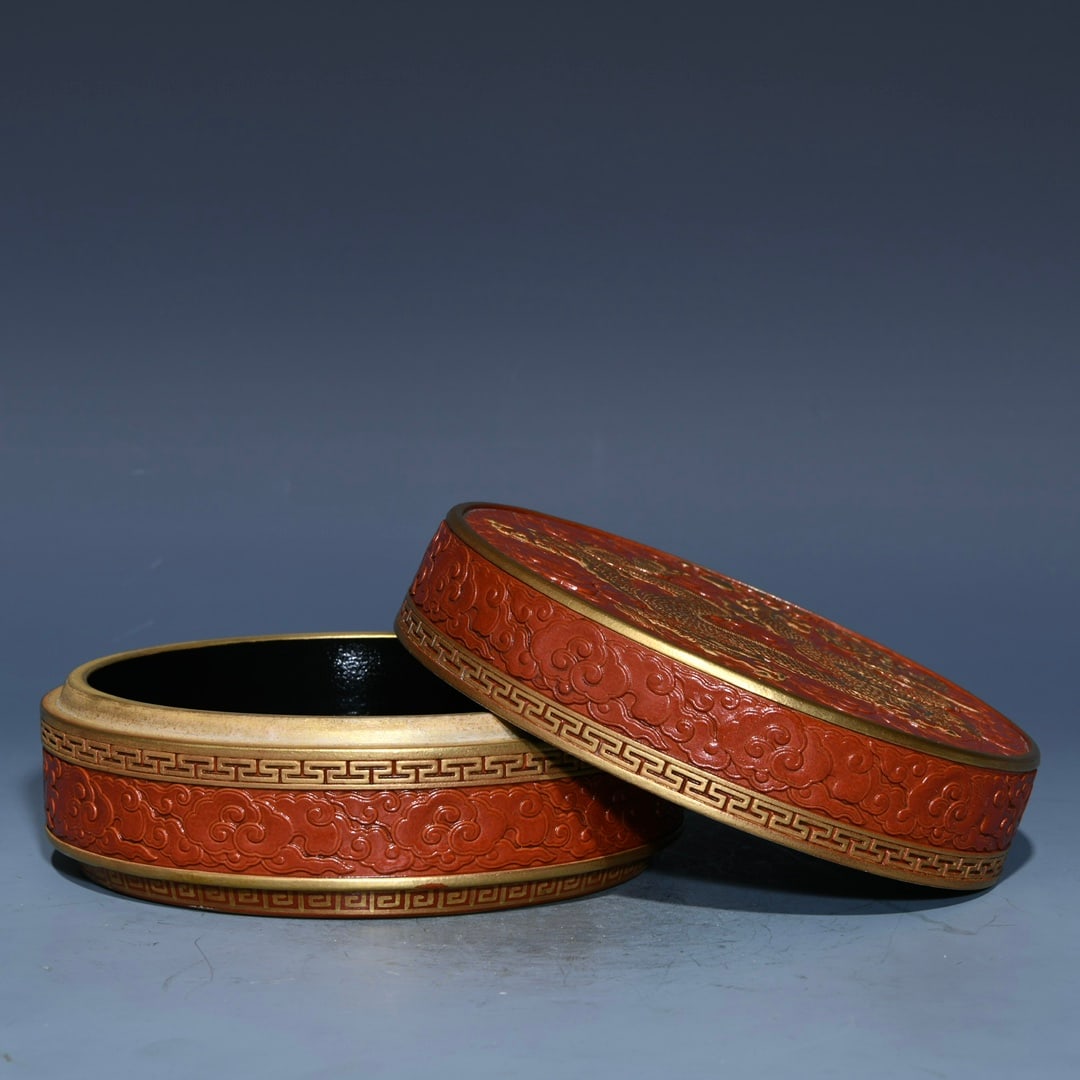 ChineseGilt Gold Iron Red Glaze Dragon Porcelain Box (1 of 9)