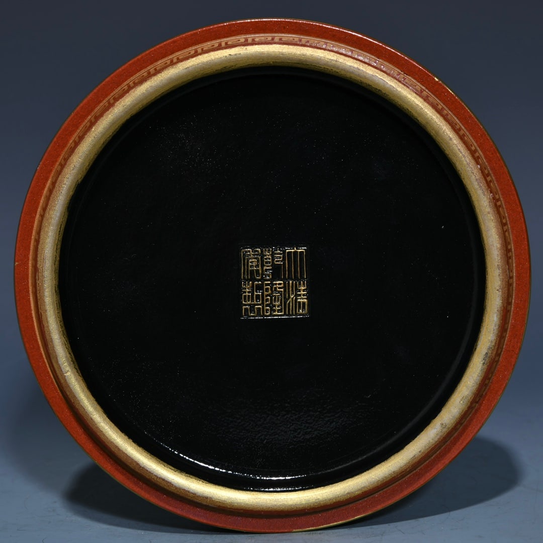 ChineseGilt Gold Iron Red Glaze Dragon Porcelain Box - 8