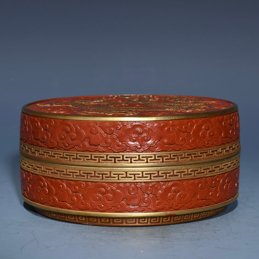 ChineseGilt Gold Iron Red Glaze Dragon Porcelain Box - 9