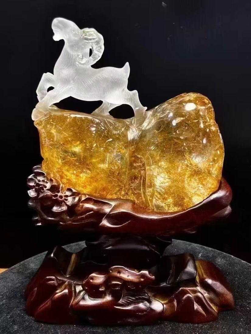 Hand Carved Chinese Crystal Sheep Statue with Certificate (1 of 5)