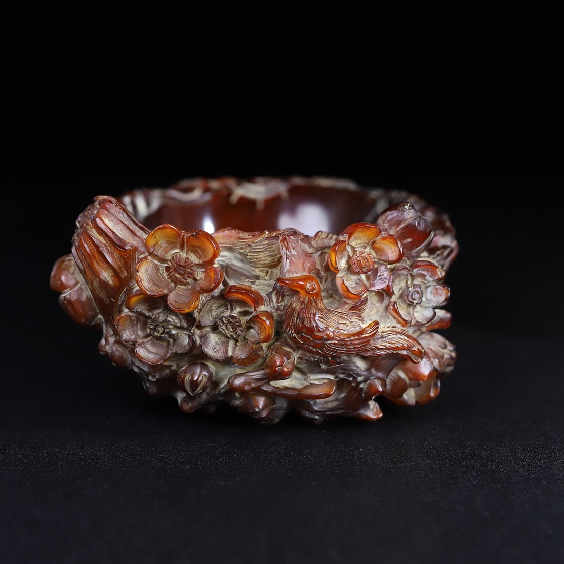 Hand Carved Ox Horn Magpie plum blossom Brush Washer - 4