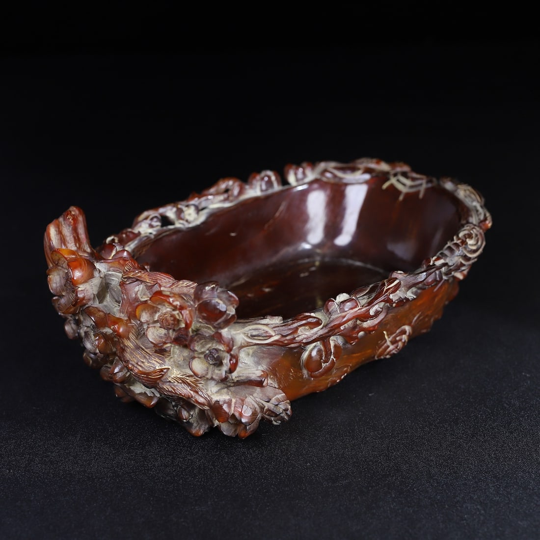 Hand Carved Ox Horn Magpie plum blossom Brush Washer - 6