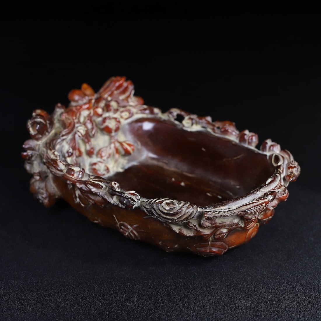 Hand Carved Ox Horn Magpie plum blossom Brush Washer - 8