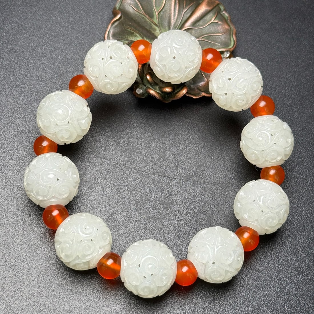 Openwork Chinese Hetian Jade Beads Hand Chain - 2