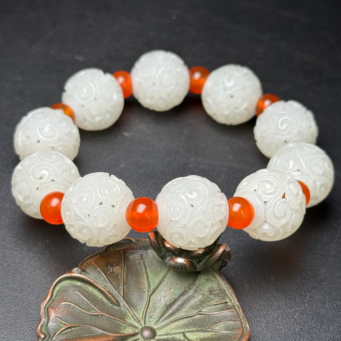 Openwork Chinese Hetian Jade Beads Hand Chain - 3