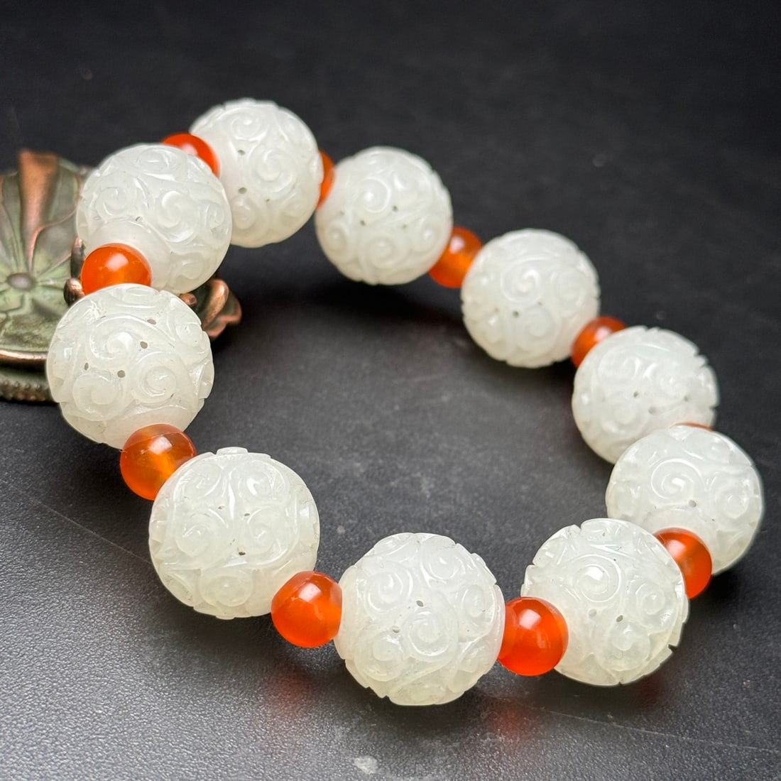 Openwork Chinese Hetian Jade Beads Hand Chain - 4