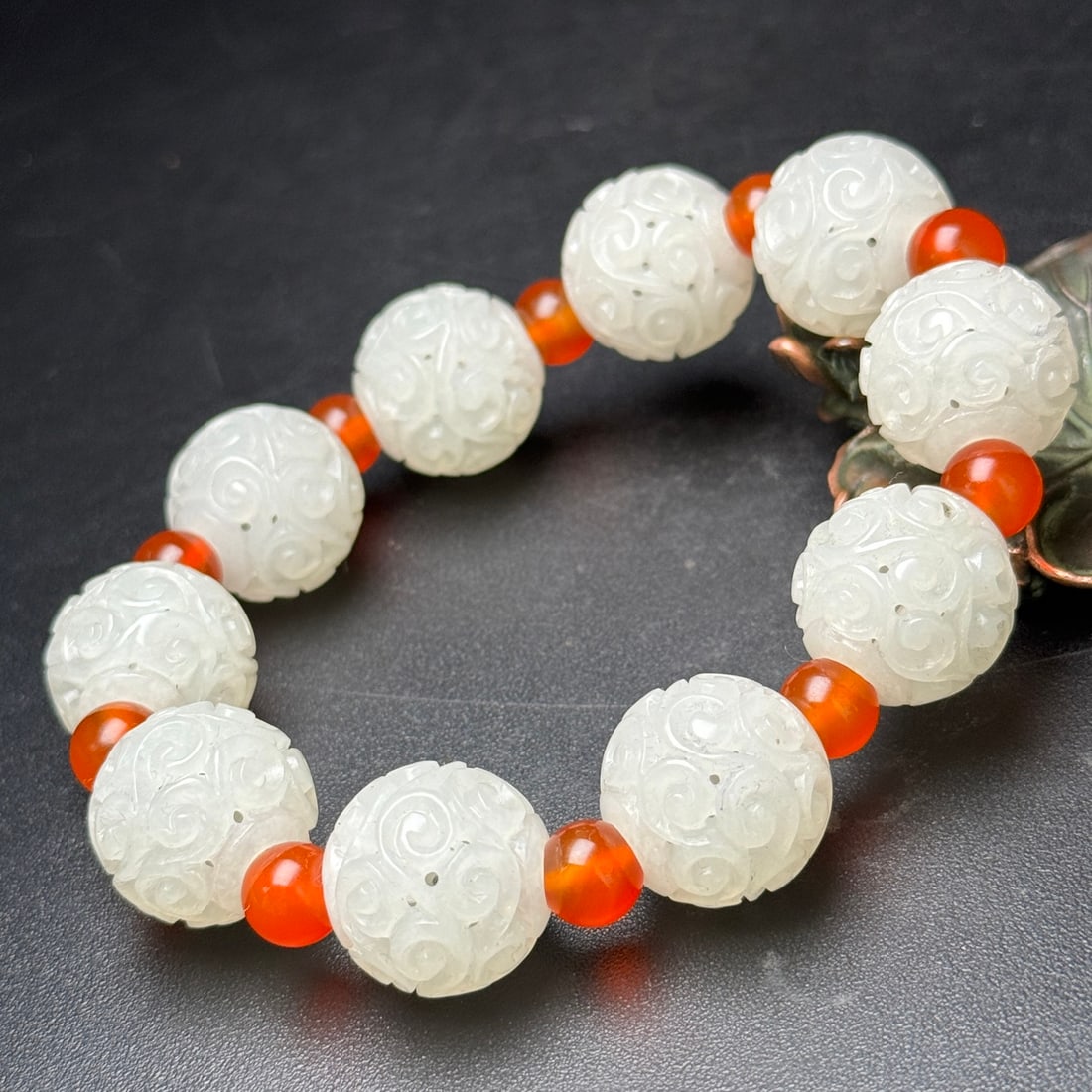 Openwork Chinese Hetian Jade Beads Hand Chain - 5