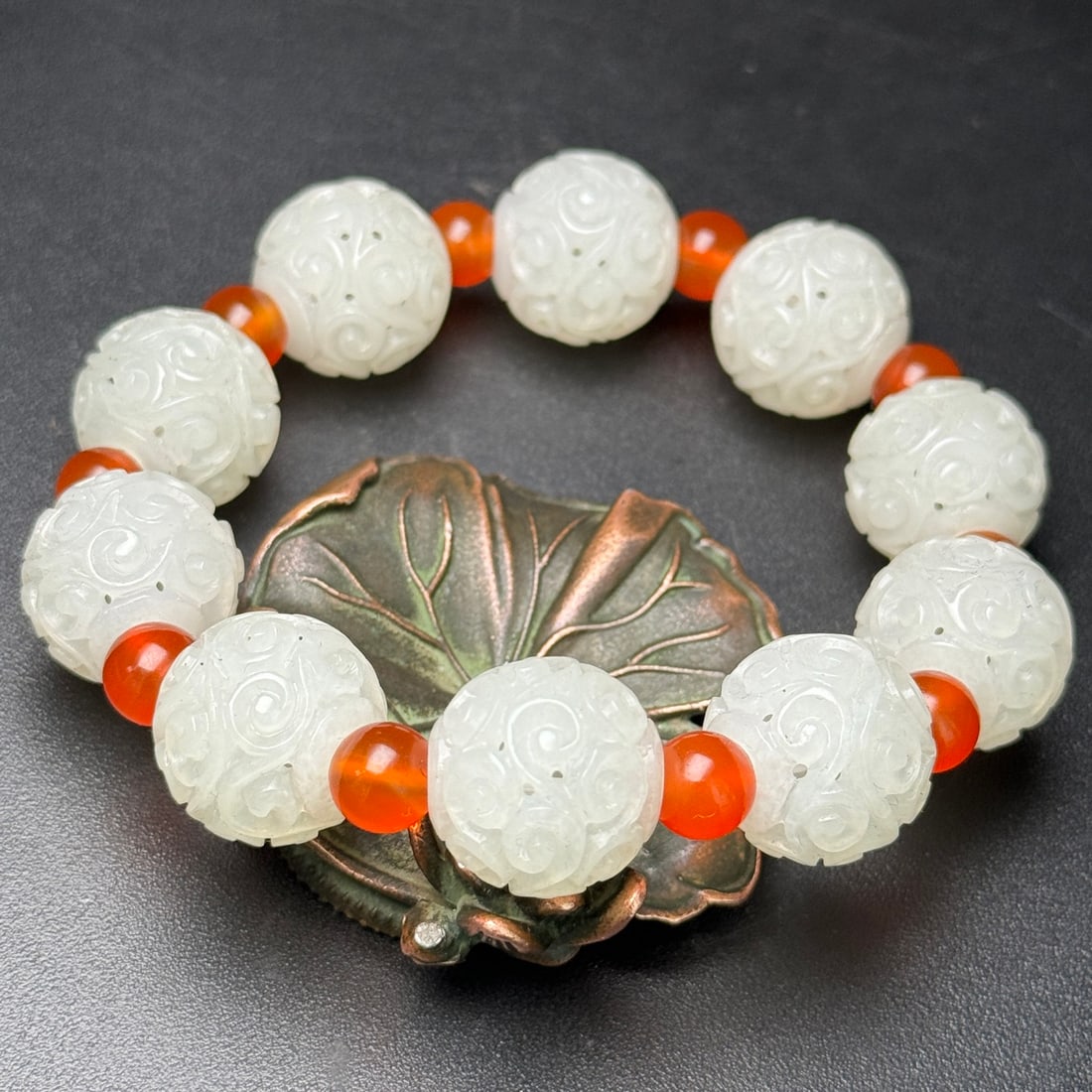 Openwork Chinese Hetian Jade Beads Hand Chain - 7