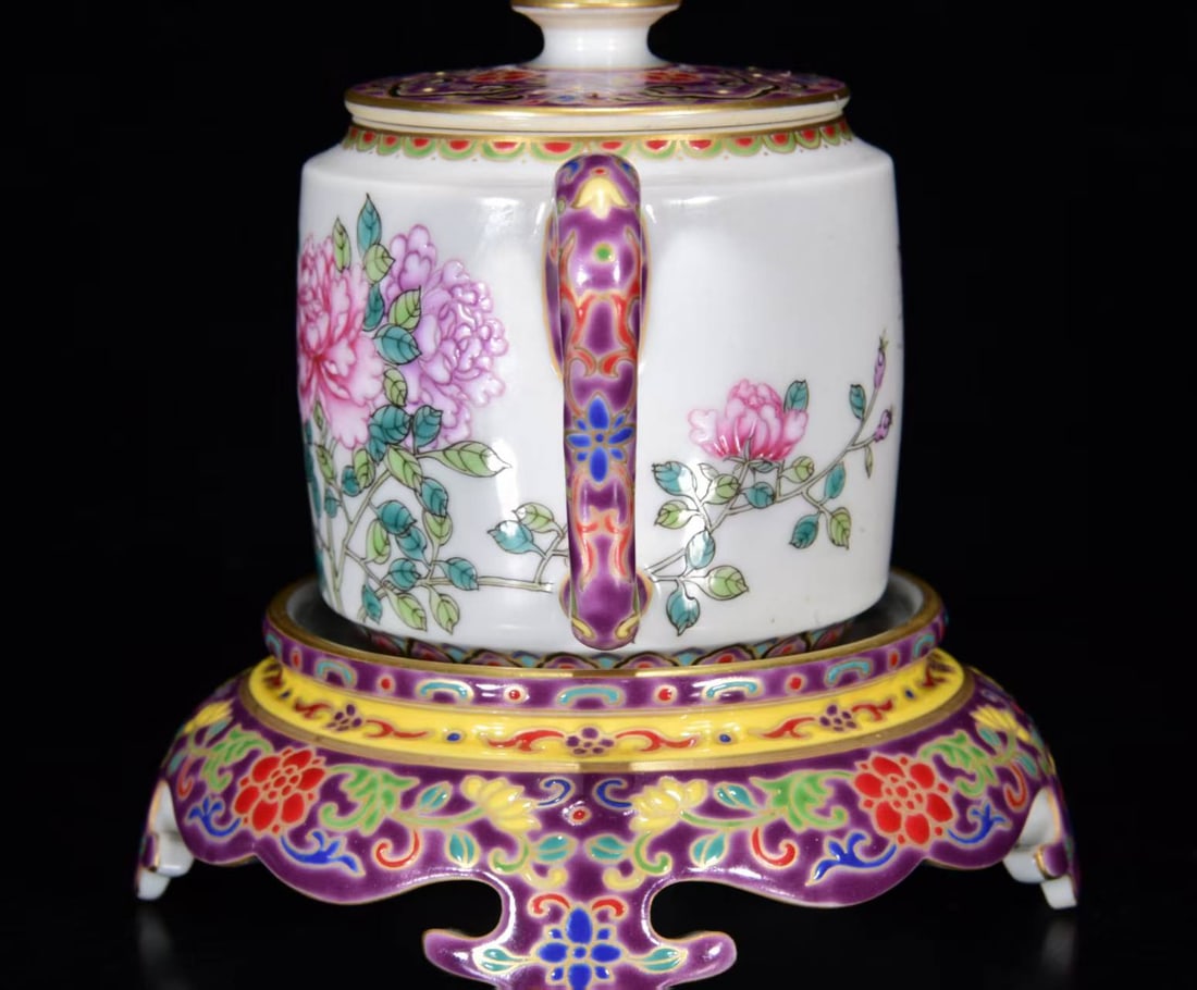 Chinese Famille Rose Flower & Butterfly Porcelain Teapot - 6