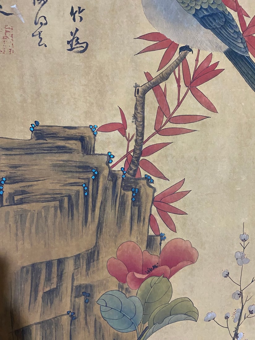 Chinese Watercolour On Silk Flower Bird Design Painting - 4