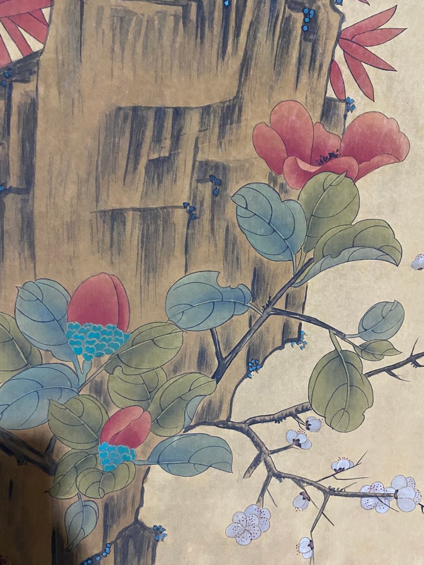 Chinese Watercolour On Silk Flower Bird Design Painting - 5