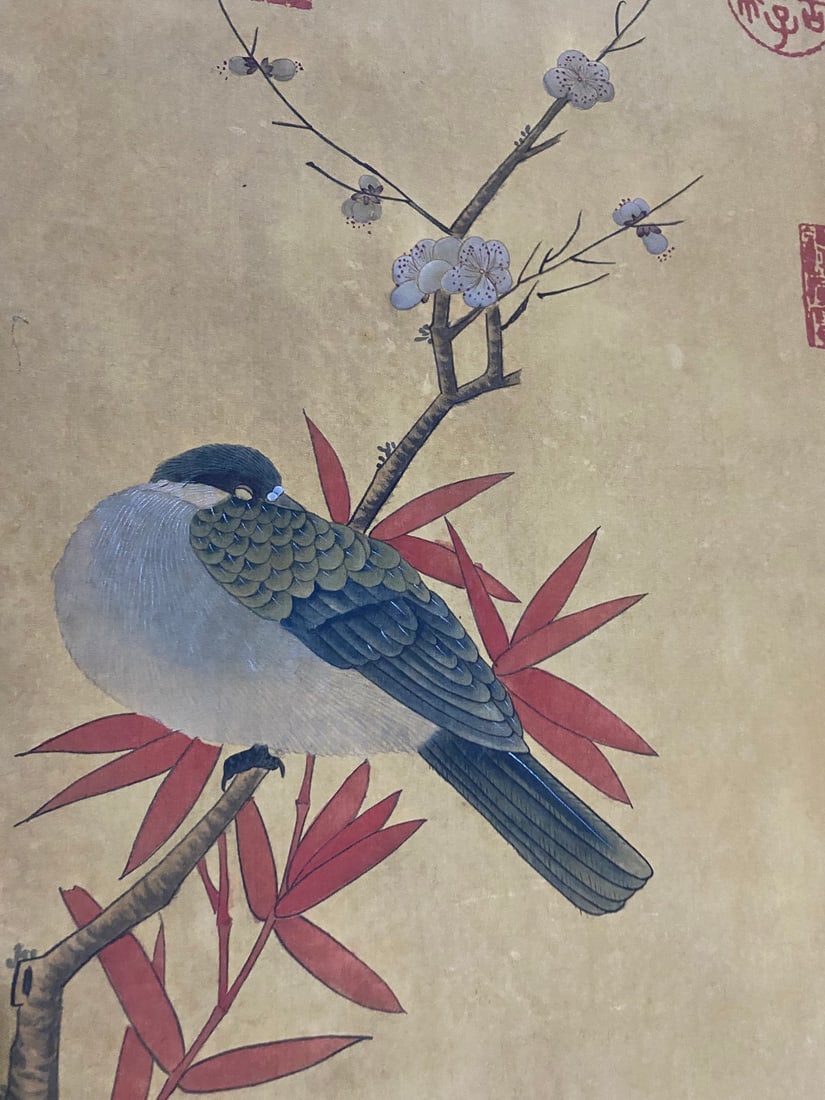 Chinese Watercolour On Silk Flower Bird Design Painting - 7