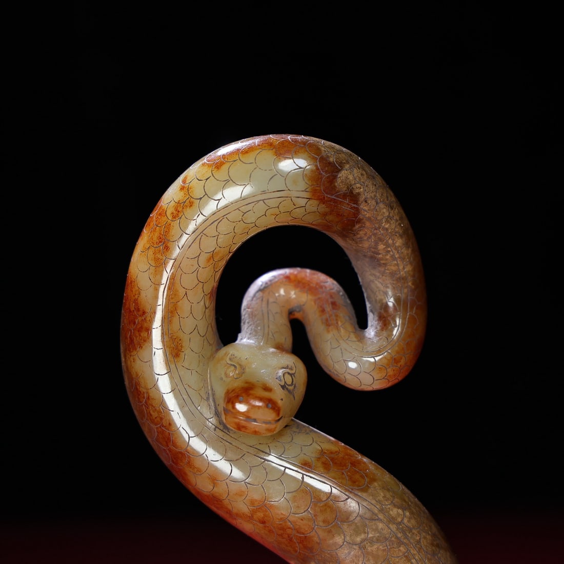 Old Chinese Hetian Jade Snake Statue - 2