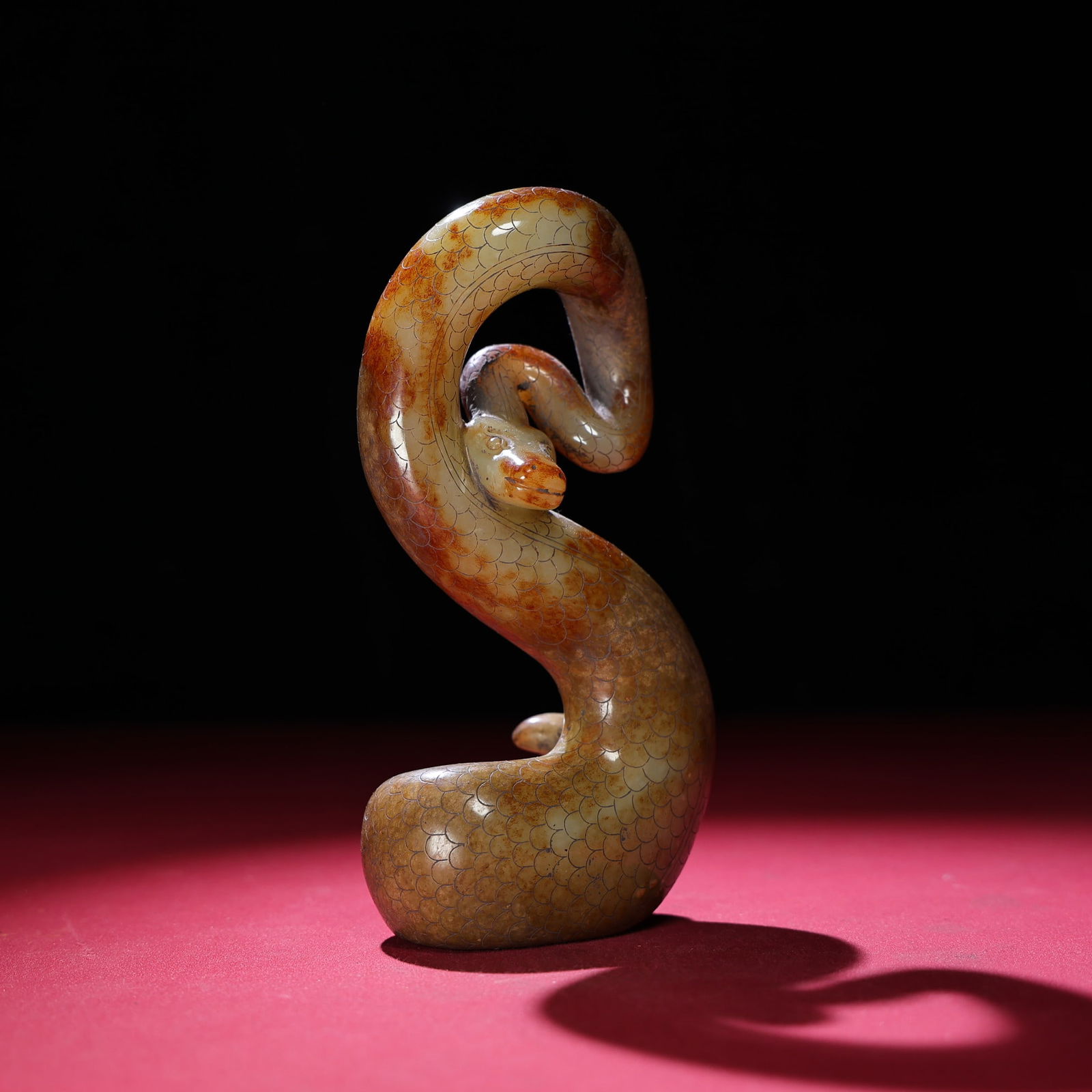 Old Chinese Hetian Jade Snake Statue - 5